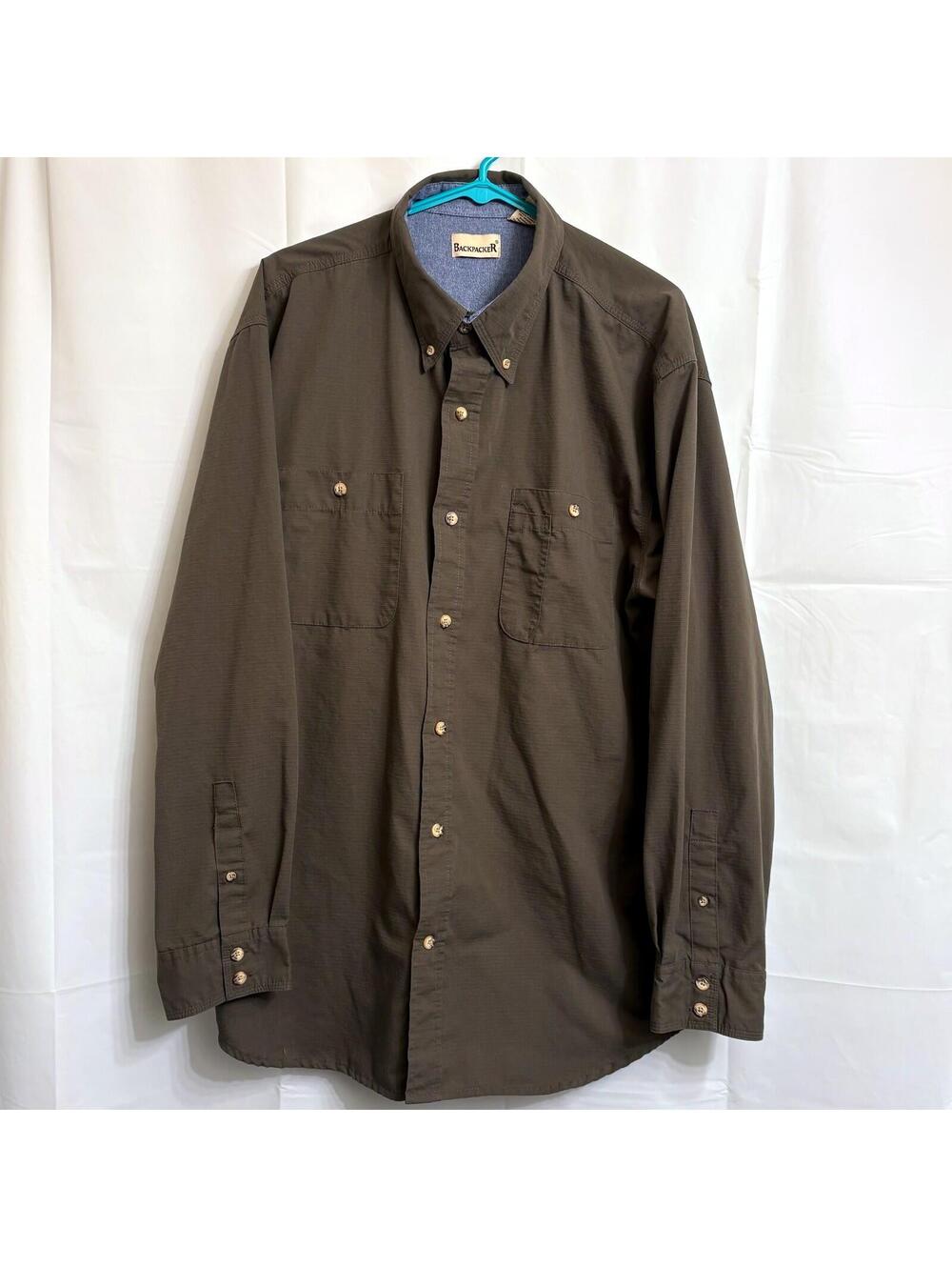 BACKPACKER Men's 2XL Brown Long Sleeve Casual Button Down Shirt Cotton Blend